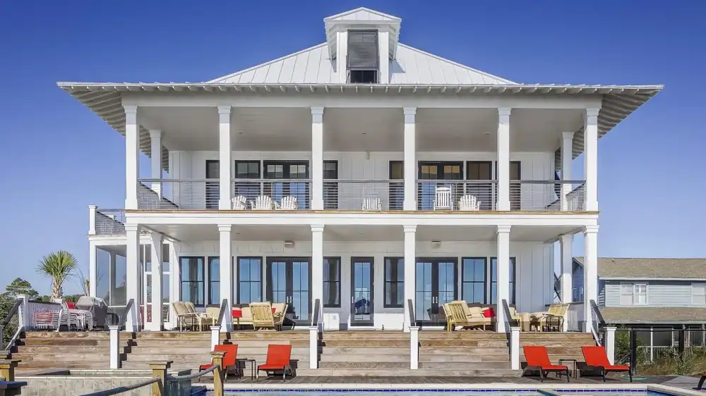 Two-story residential home exterior on a clear day