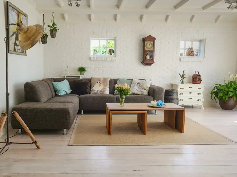 Cozy heated residential living room with natural light